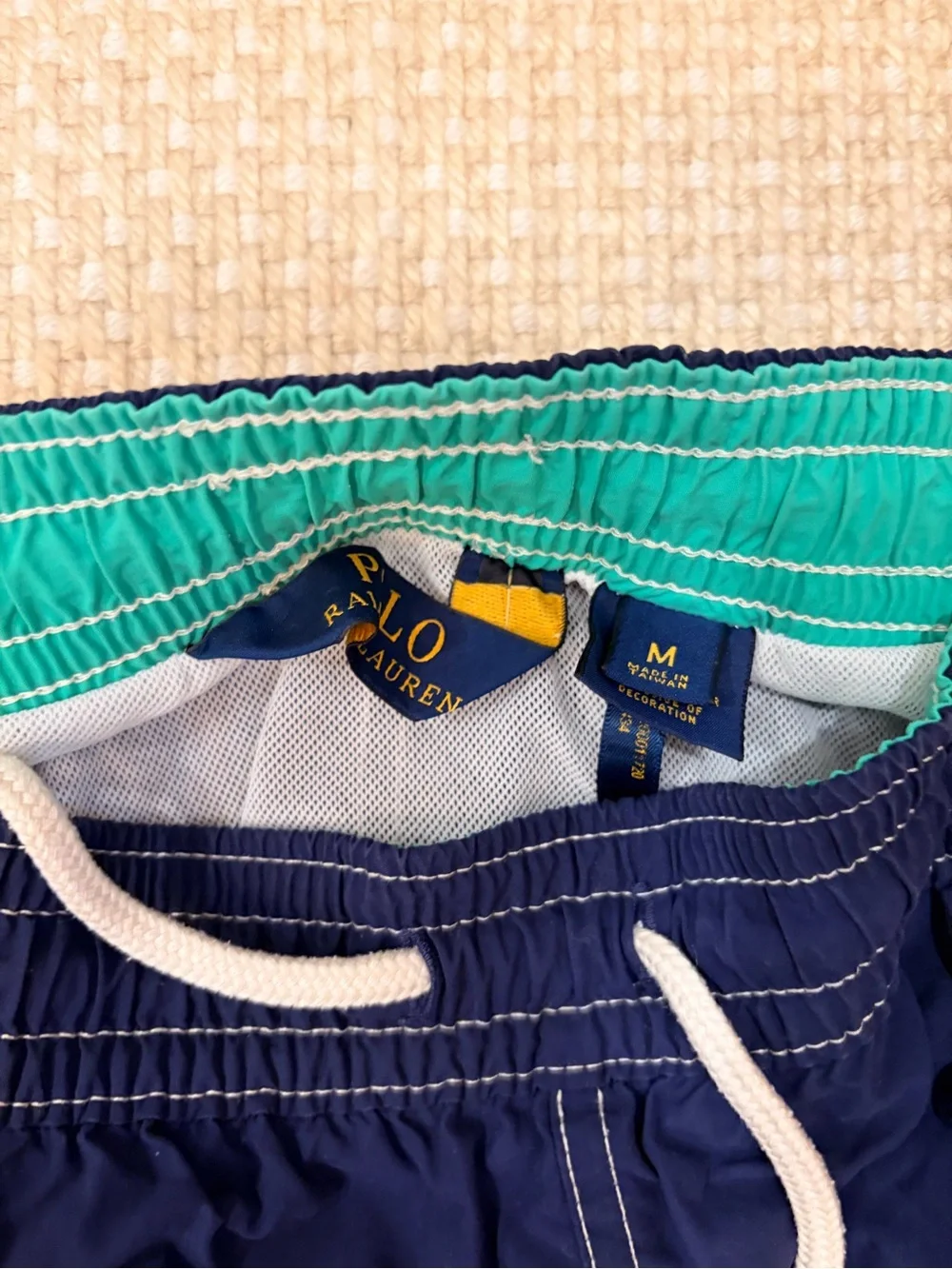 Polo by Ralph Lauren Navy Swim Trunks with White Piping - 5” inseam